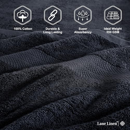 LANE LINEN Bath Towel Set Quick Dry 100% Cotton 18 Piece Soft - Black