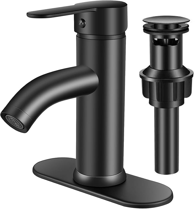 Black Single Hole Bathroom Faucet Black Vanity Faucet for Bathroom Sink 1 Hole or 3 Hole for Modern RV Sink with Pop-up Drain and Deck