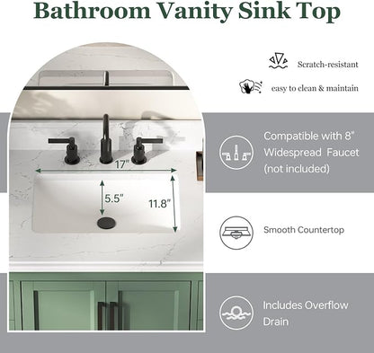 48 Inch Fully Assembled Bathroom Vanity with Sink, Sage Green | Modern Solid Wood Freestanding Vanity for Bathroom, Quartz Top & Backsplash, Soft-Close Doors, Dovetail Drawers, Bath Upgrade