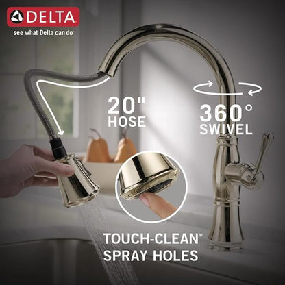 DELTA FAUCET Cassidy Touch Kitchen Faucet, Kitchen Faucets with Pull Down Sprayer, Kitchen Sink Faucet, Touch Faucet, Delta Touch2O Technology, Lumicoat Polished Nickel 9197T-PN-PR-DST