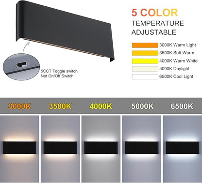 11"Modern LED vanity light,15W Dimmable 5 CCT (3000K-6500K) Adjustable Wall Lamp,Up and Down Wall Lighting,Indoor Wall Sconce for Bedroom,Staircase,Hallway,Dressing Table, 1 Pack（Black）