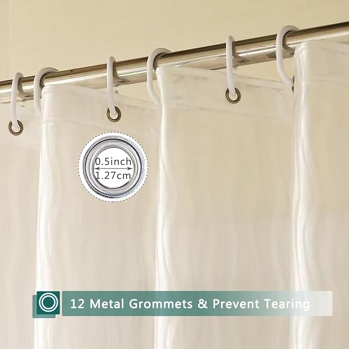 Shower Curtain Liner, 100% Waterproof Eva Shower Curtains with 3 Duty Heavy Bottom Magnets and 12 Rust Proof Grommets, 72x72 Weighted Shower Liner for Shower Stall, Bathtubs