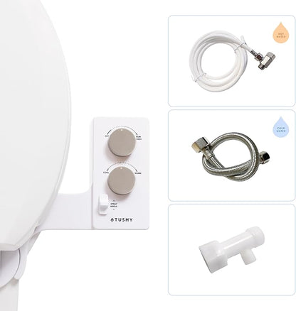 TUSHY Spa Warm Water Bidet Attachment for Toilet. Universal Fit, Easy Install (Requires Sink Access for Optional Temperature Control) Self Cleaning, Adjustable Pressure, Angle Control, Brushed Nickel