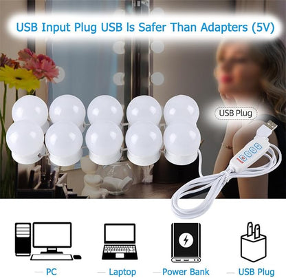 LED Vanity Lights for Mirror, Hollywood Style Vanity Lights with 10 Dimmable Bulbs, Adjustable Color & Brightness, USB Cable, Mirror Lights Stick on for Makeup Table Dressing Room (10 Lights)
