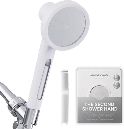 SecondShower Filtered Shower Head with Handheld for Hard Water - NSF Certified 99.9% Chlorine Removal, High Pressure, Korean Vitamin C Filter for Soft Skin & Hair (Pure Silver)