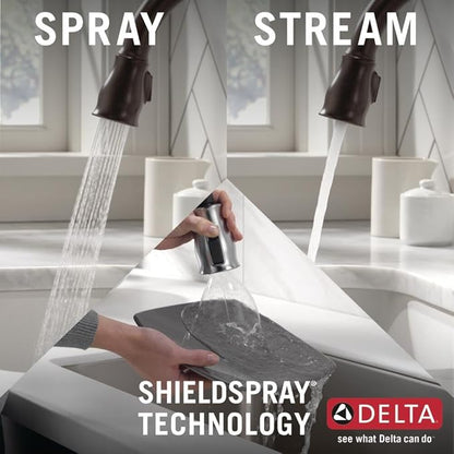 Delta Leland Oil Rubbed Bronze Kitchen Faucet with Pull Down Sprayer, Traditional Single Hole Kitchen Sink Faucet, Single Handle, Venetian Bronze 9178-RB-DST