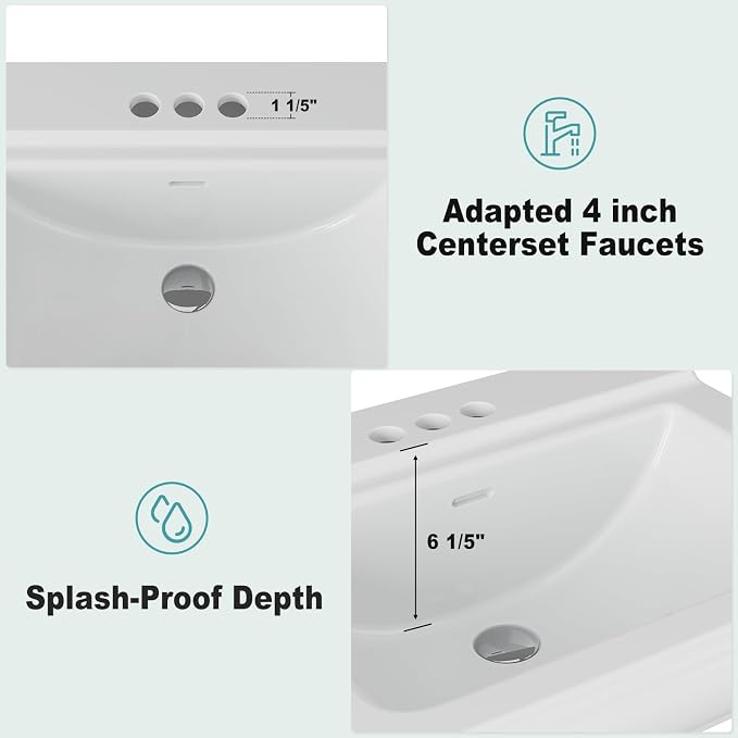 Pedestal Sink Square Ceramic Basin with 4 inch 3-Hole Faucet Setup, Large Bathroom Sink for Home Renovation, Classic Pedestal Style for Guest and Main Bathrooms