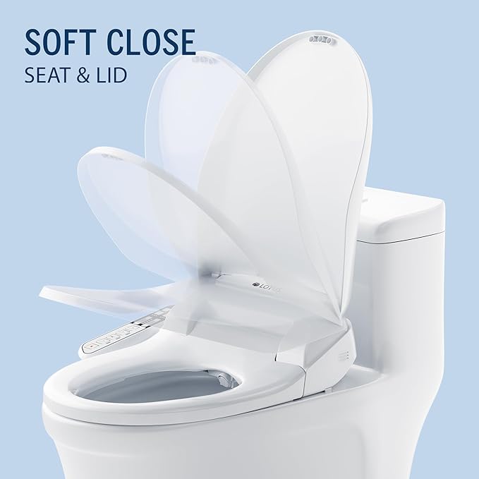 Lotus Bidet ATS-500 Elongated | Heated Toilet Seat with Adjustable Warm Water Wash, Stainless Steel Nozzle, Side Control Panel, Warm Air Dryer, Eco Mode, Easy DIY Installation