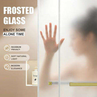 Frameless Shower Door,Frosted Sliding Shower Door for Bathtub, 56-60" W x 60" H-1/4” (6mm), 304 Stainless Steel Hardware, Nano Easy-Clean Glass, Quiet Rollers, Gold
