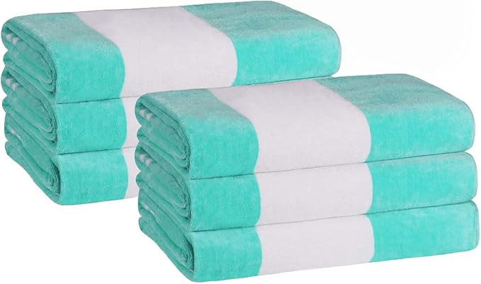 Superior Cotton Striped Beach Towels, Colorful Towels for Adult, Kid, Pool, Swimming, Sand, Travel, Large Oversized, Absorbent, Fast Drying, Bath Basics, Cabana Collection, Set of 6, Mint
