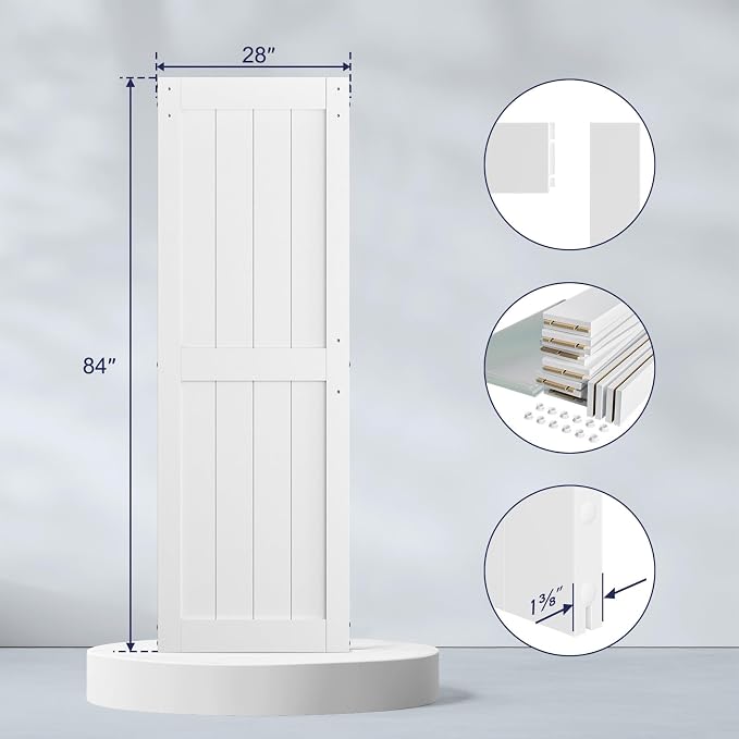 SMARTSTANDARD 28" x 84" White Sliding Barn Door with 5FT Black Hardware | Pre-Drilled Ready to Assemble, Waterproof PVC Coating, H-Frame
