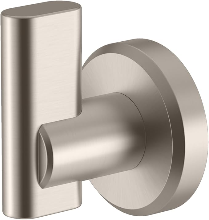 Gatco 5465 Locke Single Robe Hook, Wall Mounted Hook for Bathroom Towels & Robes, Satin Nickel