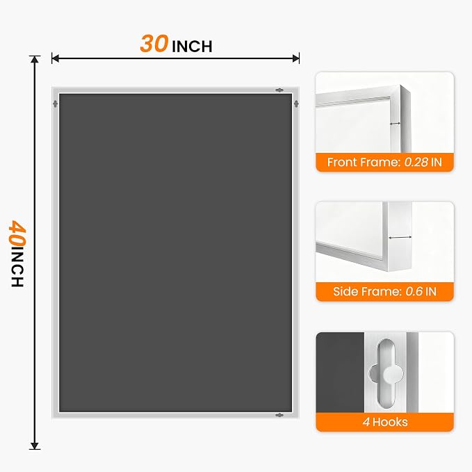 Bathroom Vanity Mirror for Wall, 30"x40" Bathroom Mirror for Over Sink | HD Shatterproof Glass, Rectangular Metal Frame, Horizontally or Vertically, Mirror for Bathroom, Living Room, Entryway,Silver