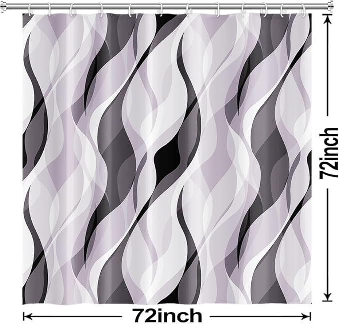 Lavender Shower Curtain, Modern Purple and Grey Striped Shower Curtain Set for Bathroom Waterproof Polyester Shower Curtain with Hooks, 72x72 Inch