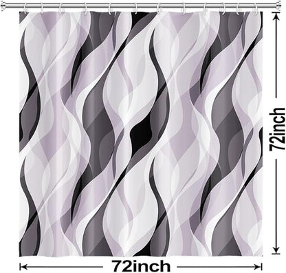 Lavender Shower Curtain, Modern Purple and Grey Striped Shower Curtain Set for Bathroom Waterproof Polyester Shower Curtain with Hooks, 72x72 Inch