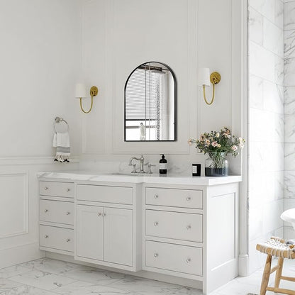 Black Arched Mirror 16x20in, Metal Framed Bathroom Vanity Wall | Tempered Glass, Shatter Proof, Living Room Bedroom Entryway, Modern Elegant Design