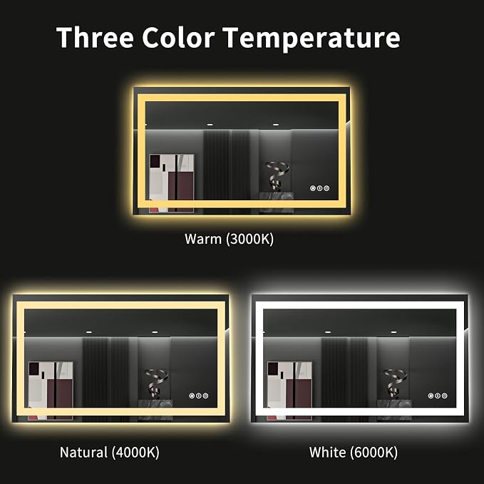 LOAAO 48"X28" LED Bathroom Mirror with Lights, UL Listed | Anti-Fog, Dimmable, 3 Color Temperature, Backlit + Front Lit, Memory Function, Tempered Glass