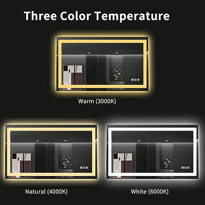 LOAAO 48"X28" LED Bathroom Mirror with Lights, UL Listed | Anti-Fog, Dimmable, 3 Color Temperature, Backlit + Front Lit, Memory Function, Tempered Glass