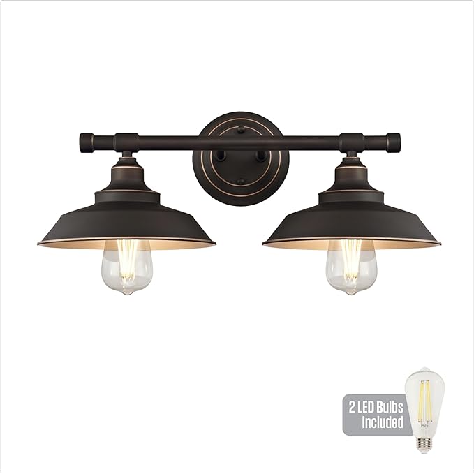 Westinghouse 6132900 Iron Hill Vintage-Style Two Light LED Indoor Wall Fixture, Oil Rubbed Bronze Finish with Highlights