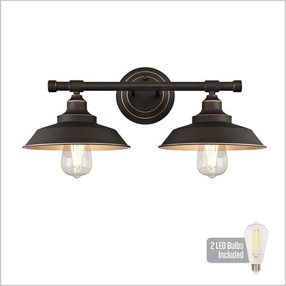 Westinghouse 6132900 Iron Hill Vintage-Style Two Light LED Indoor Wall Fixture, Oil Rubbed Bronze Finish with Highlights