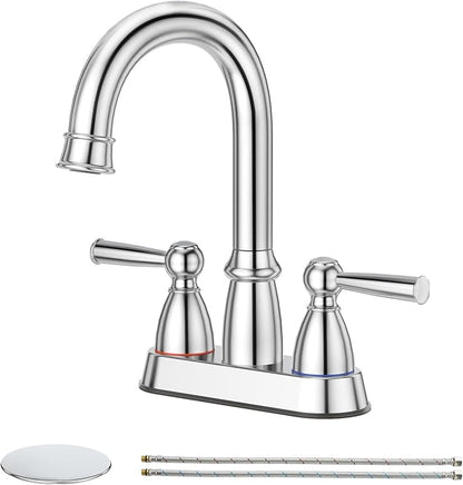 CREA 4 Inch Centerset Bathroom Faucet 2 or 3 Hole,Double Handle Bathroom Faucets with Pop Up Drain/ 360° Swivel Chrome Vanity Basin Mix Tap