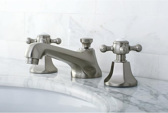 Kingston Brass KS4468BX Metropolitan Widespread Lavatory Faucet with Metal Cross Handle, Brushed Nickel,8-Inch Adjustable Center