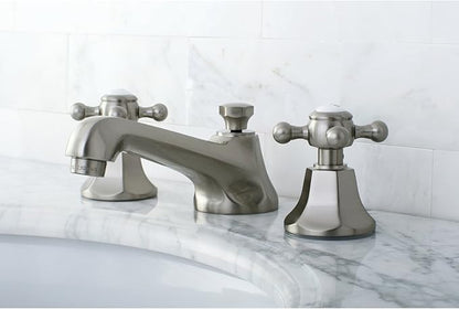 Kingston Brass KS4468BX Metropolitan Widespread Lavatory Faucet with Metal Cross Handle, Brushed Nickel,8-Inch Adjustable Center
