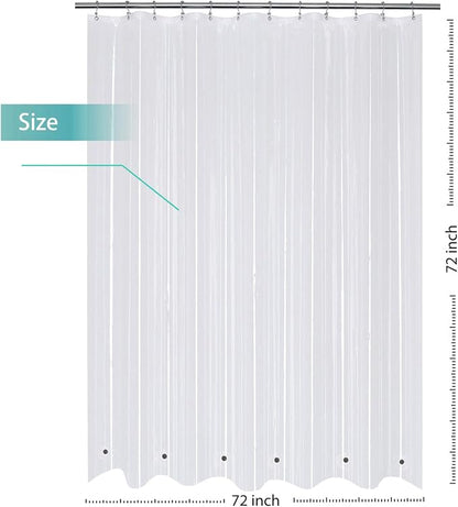 Mrs Awesome Shower Curtain Liner Heavy Duty with 6 Magnets Clear | Premium Thick PEVA, 12 Rustproof Grommets, Waterproof Plastic Shower Curtain Standard Size 72 x 72 inch for Bathroom