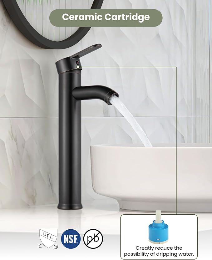 gotonovo Vessel Sink Faucet Modern Tall Bathroom Faucet Single Handle One Hole Stainless Steel Vanity Lavatory Rv Bowl Basin Mixer Tap with Supply Lines and Metal Pop Up Drain, Oil Rubbed Bronze