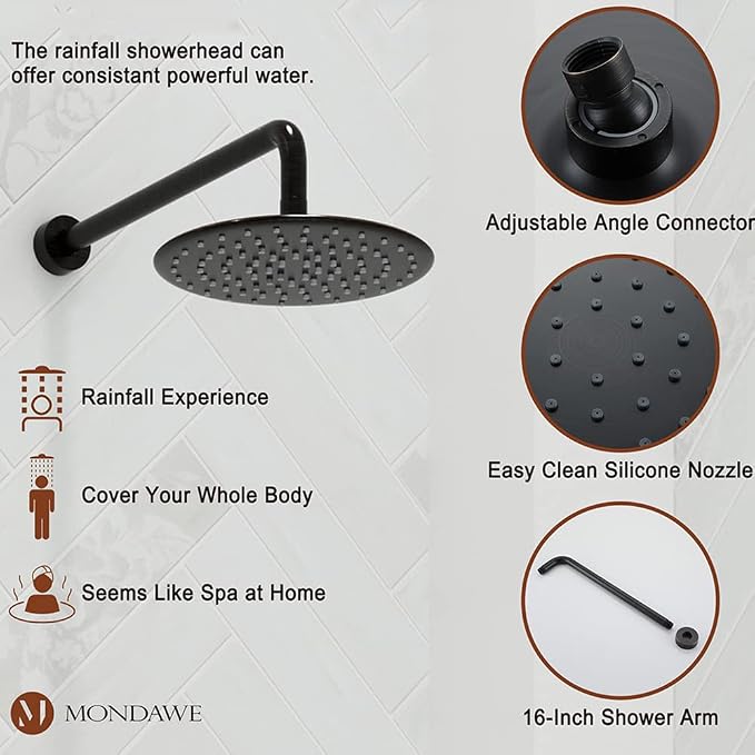 MONDAWE 9 Inch Wall Mounted Shower Faucet Set with Tub Spout in Oil Rubbed Bronze, Rainfall Shower Head with 3-Setting Handheld Spray Shower Combo, High Pressure Shower System with Solid Brass Valve