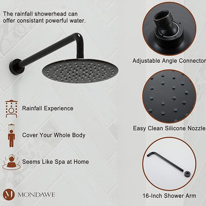 MONDAWE 9 Inch Wall Mounted Shower Faucet Set with Tub Spout in Oil Rubbed Bronze, Rainfall Shower Head with 3-Setting Handheld Spray Shower Combo, High Pressure Shower System with Solid Brass Valve