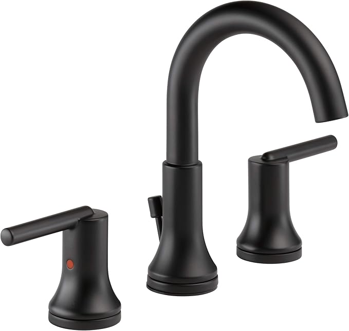 Delta Trinsic Matte Black Bathroom Faucet 3 Hole, 8 Inch Widespread Bathroom Sink Faucet for Vanity, Metal Push-Pop Drain Assembly, Matte Black 3559-BLMPU-DST