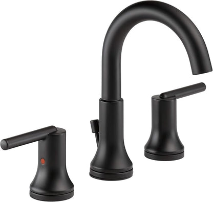 Delta Trinsic Matte Black Bathroom Faucet 3 Hole, 8 Inch Widespread Bathroom Sink Faucet for Vanity, Metal Push-Pop Drain Assembly, Matte Black 3559-BLMPU-DST
