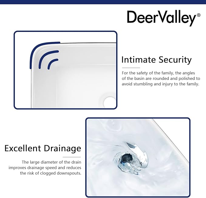 DeerValley DV-1V0001 Bathroom Vessel Sink 19" x 15" Above Counter Sink Rectangle Ceramic Bathroom Sink, Black and White Sinks