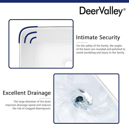 DeerValley DV-1V0001 Bathroom Vessel Sink 19" x 15" Above Counter Sink Rectangle Ceramic Bathroom Sink, Black and White Sinks