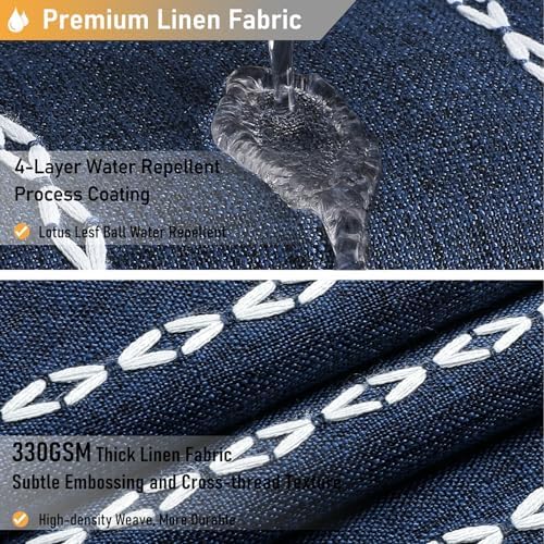 BTTN 54x78 Boho Farmhouse Linen Heavy Duty Shower Curtain Set, Navy Blue