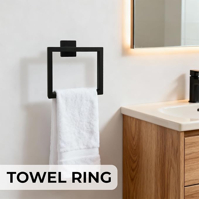 5 Piece Bathroom Hardware Set Matte Black, 23.6 Inch Bathroom Towel Bar Set | Stainless Steel Towel Racks for Bathroom Wall Mounted, with 304 Stainless Steel Screws & Hex Screwdriver, Rustproof