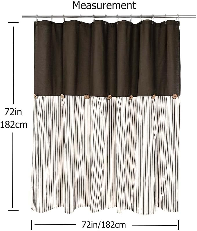 DOSLY IDÉES Farmhouse Shower Curtain, Beige and Brown Stripe, Button Curtain, Linen and Cotton Woven Fabric, Rustic Charm Country Chic Style, 72x72 in, Bathroom