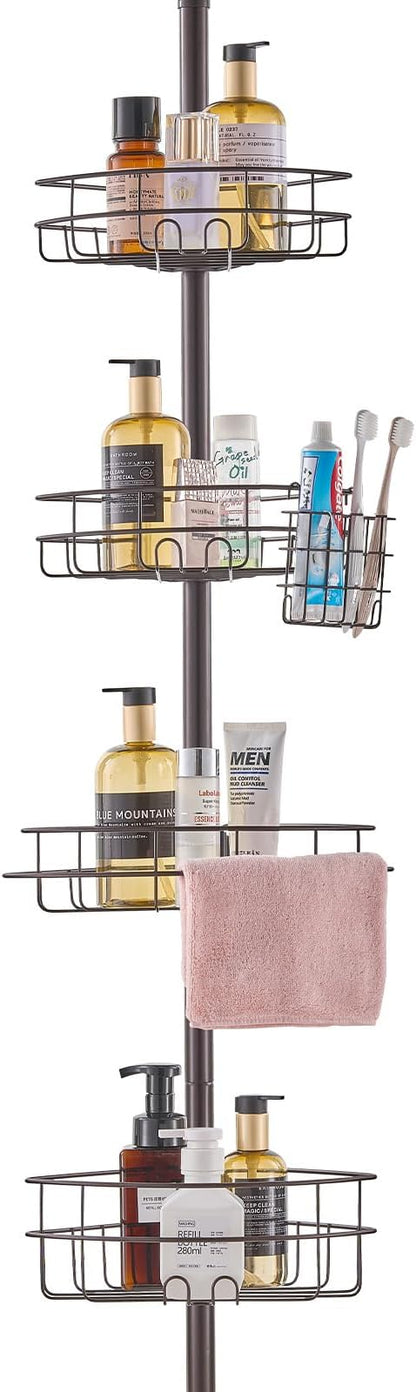 VEVOR Corner Shower Caddy Tension Pole, 4 Tier Adjustable Rustproof Organizer Shelves for Bathroom & Washroom, 42-114inch High, Bronze