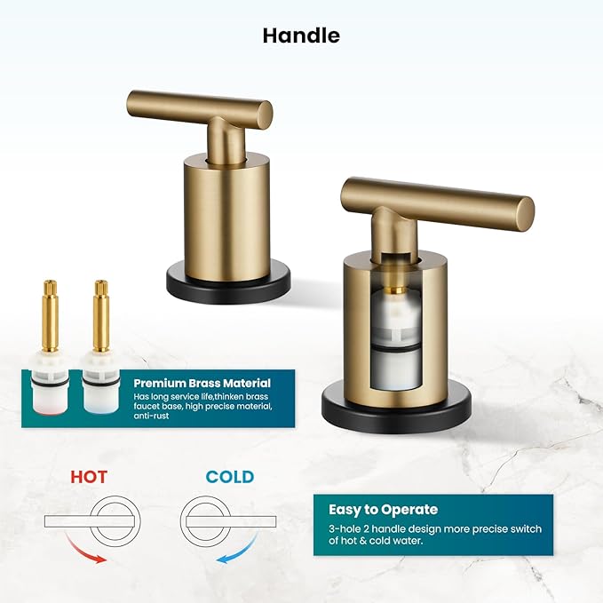 gotonovo 8 Inch Widespread Bathroom Sink Faucet 3 Hole 2 Handles Lavatory Basin with Pop Up Drain with Hot and Cold Mixer Valves Modern Black & Brushed Gold