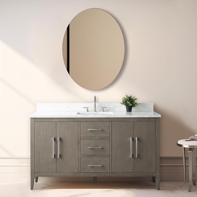 Vanity Art 60 inch Bathroom Vanity with Single Sink & Ceramic Top, Vanity Cabinet with Soft-Closing Doors, Drawers, Solid Wood Frame, Driftwood Gray, VA9060-SDG-BN1