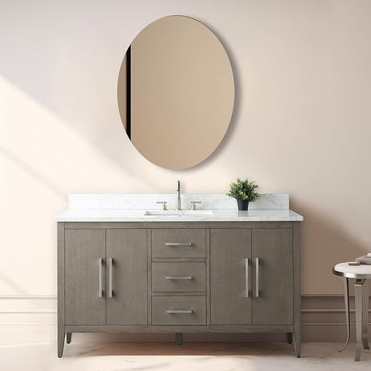 Vanity Art 60 inch Bathroom Vanity with Single Sink & Ceramic Top, Vanity Cabinet with Soft-Closing Doors, Drawers, Solid Wood Frame, Driftwood Gray, VA9060-SDG-BN1