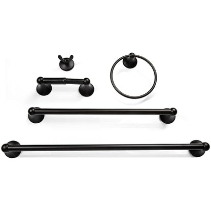 Bathroom Hardware Accessory Set Includes 24’’ Towel Bar, Toilet Paper Holder, Hand Towel bar and Robe Hook - Bathroom Towel Rack Set (5 - Piece Accessories Set, Matte Black)