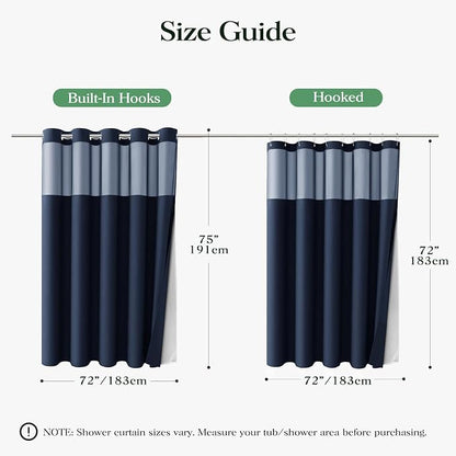 Navy Blue Hook Free Waffle Shower Curtain & Snap-in Liner,72x75 | Less Time to install, 3 in 1 Fabric Shower Curtain and Liner Set with Magnets, Mesh Top Window, Shower Curtains for Bathroom