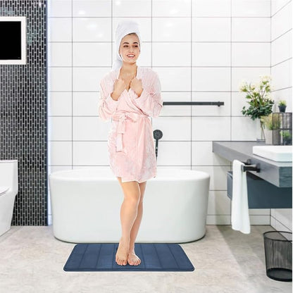Memory Foam Bath Rug Set 3 Piece Non-Slip Mats,Absorbent Shaggy Super Soft U-Shaped Toilet Rug,Bathroom Carpets for Tub,Shower,Blue