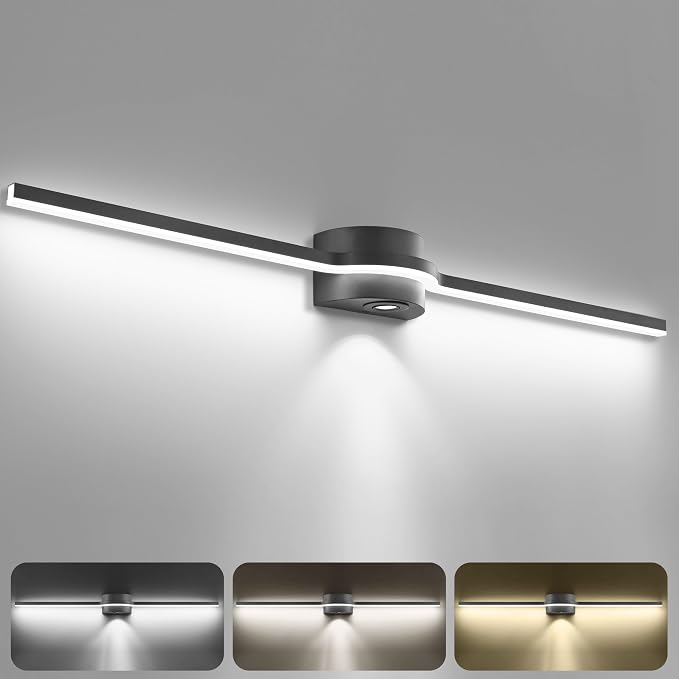 SOLFART LED Vanity Lights Bathroom Light Fixtures Black Bathroom Lights Vanity Lighting Fixtures 3 Color Temperature Dimmable 48 Inch Wall Light Fixture BK-3C