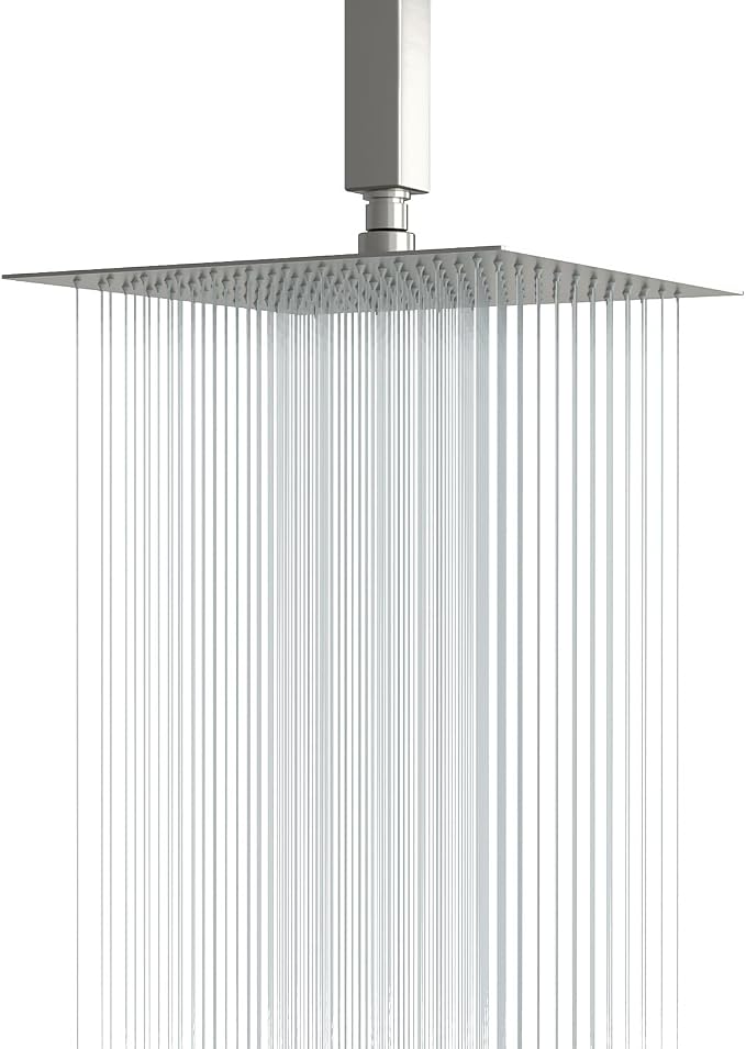 Lordear Rain Shower Heads High Pressure, Rainfall Showerhead for Bathroom Fixed Mount, 10 Inch Large Square High Flow Shower Head (Brushed Nickel)