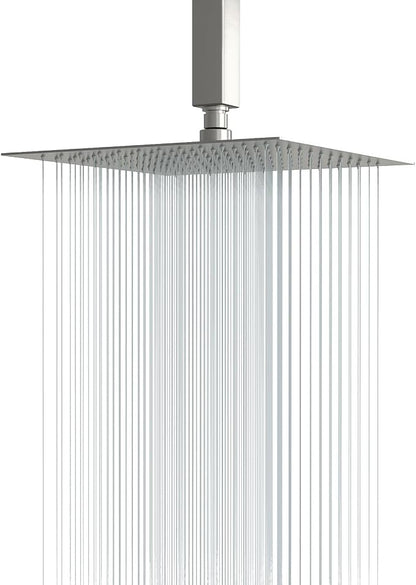 Lordear Rain Shower Heads High Pressure, Rainfall Showerhead for Bathroom Fixed Mount, 10 Inch Large Square High Flow Shower Head (Brushed Nickel)
