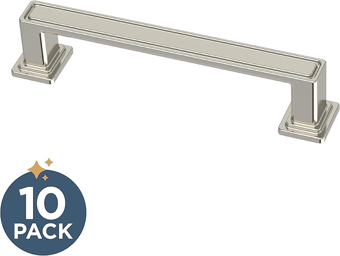 Franklin Brass 10 Pack Polished Nickel Cabinet Handles 3-3/4 inch (96mm) Kitchen Cabinet Handles and Drawer Pulls for Cupboards and Dressers | Recessed Square