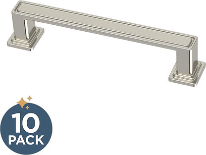 Franklin Brass 10 Pack Polished Nickel Cabinet Handles 3-3/4 inch (96mm) Kitchen Cabinet Handles and Drawer Pulls for Cupboards and Dressers | Recessed Square